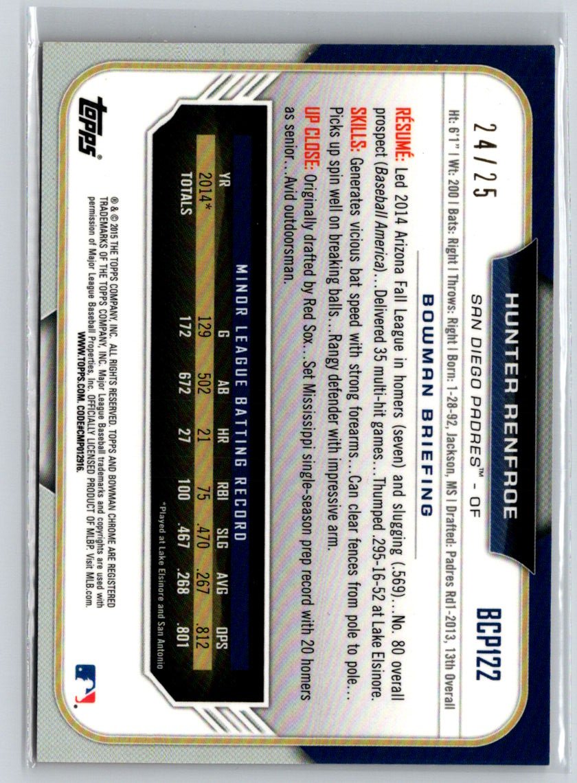 2015 Bowman - Chrome Prospects Orange Refractors #BCP122 Hunter Renfroe #/25 i27