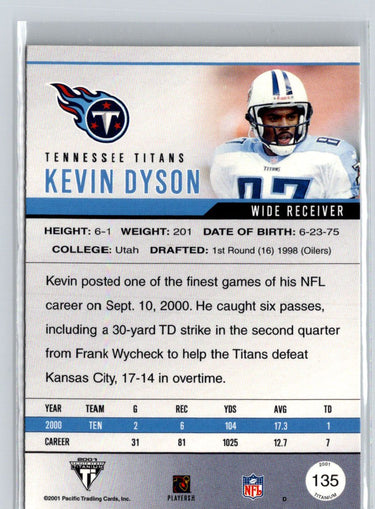 2001 Pacific Private Stock Titanium #135 Kevin Dyson Premiere Date #/99 i19