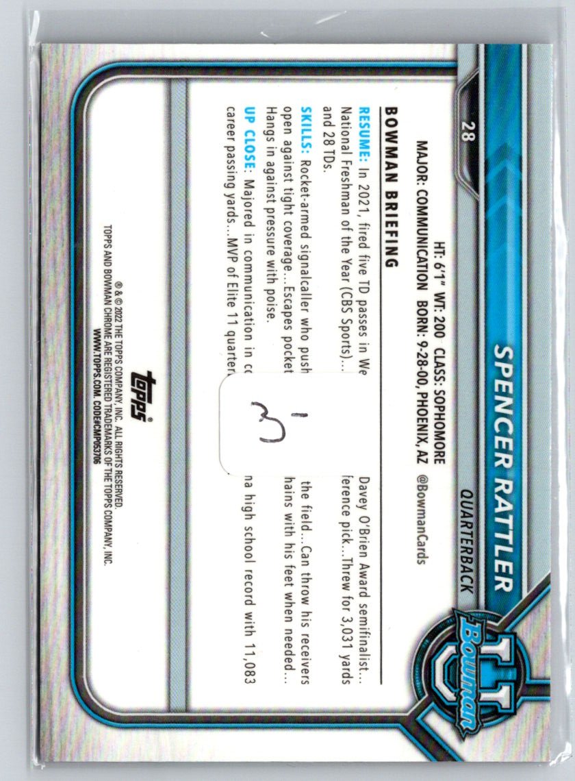 2021-22 Bowman University #28 Spencer Rattler Chrome Pink i28