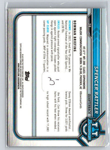 2021-22 Bowman University #28 Spencer Rattler Chrome Pink i28