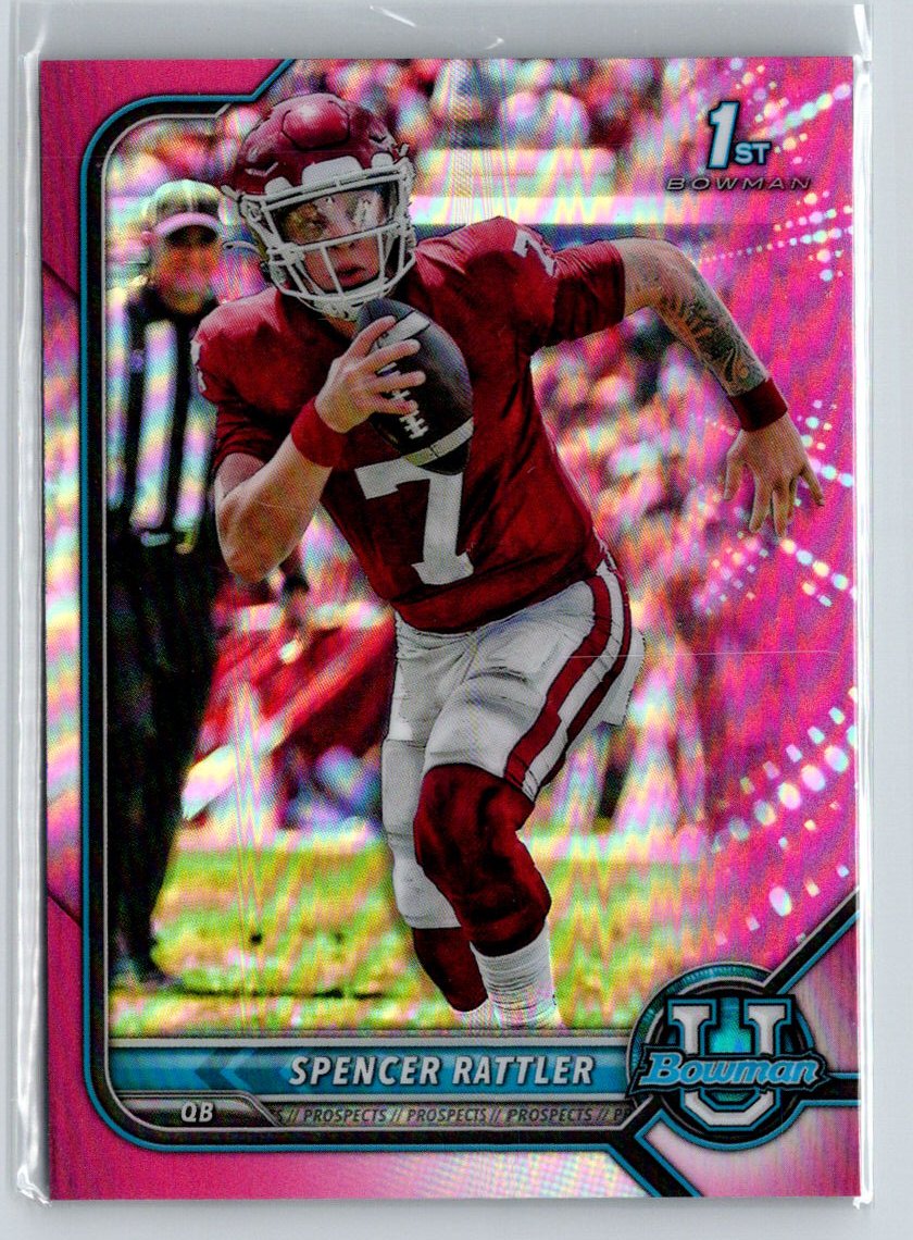 2021-22 Bowman University #28 Spencer Rattler Chrome Pink i28