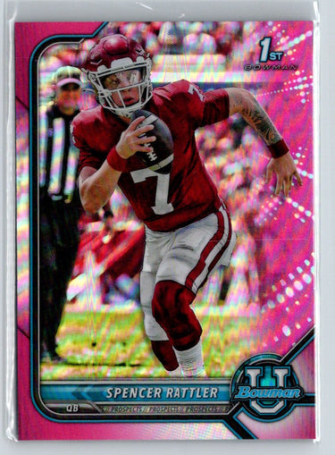 2021-22 Bowman University #28 Spencer Rattler Chrome Pink i28
