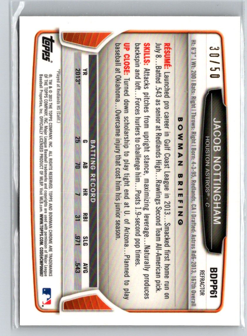 2013 Bowman Chrome #BDPP61 Jacob Nottingham Gold Refractors #/50 i21