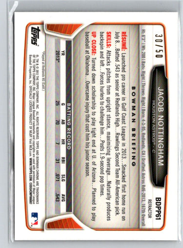 2013 Bowman Chrome #BDPP61 Jacob Nottingham Gold Refractors #/50 i21
