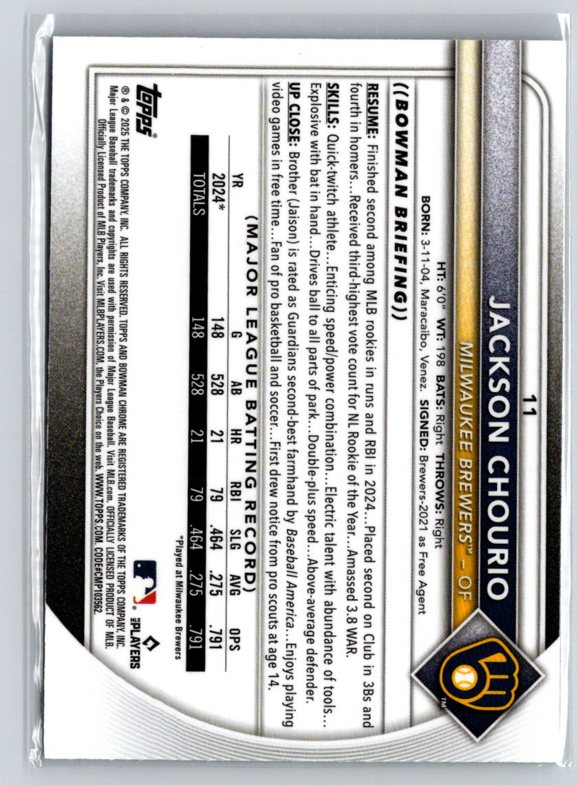 2025 Bowman - Chrome MojoRefractor #11 Jackson Chourio i30