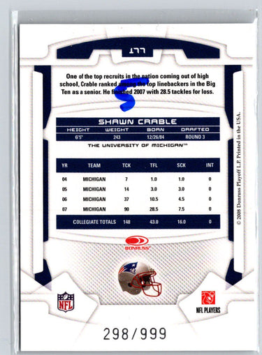 2008 Leaf Rookies & Stars Longevity #177 Shawn Crable #/999 i25