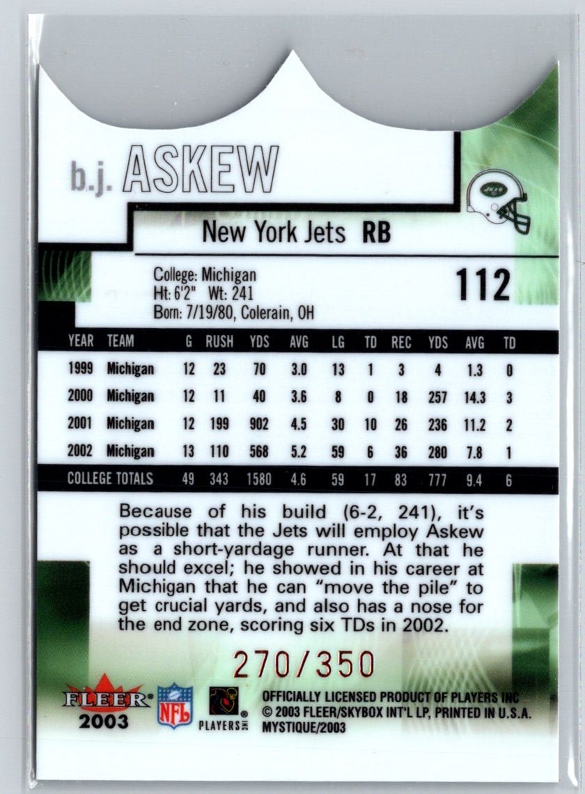 2003 Fleer Mystique #112 B.J. Askew Rookie Blue #/350 i18