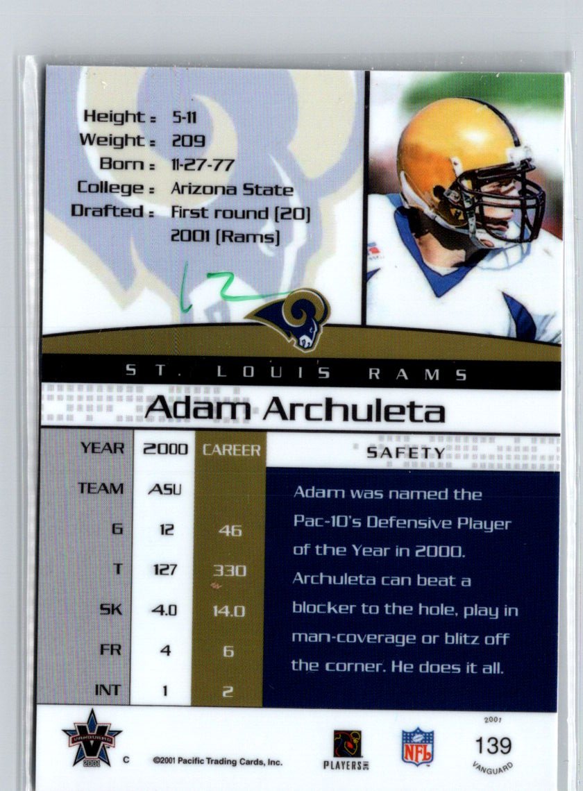 2001 Pacific Vanguard #139 Adam Archuleta #/450 i18