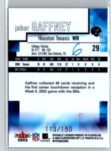 2003 Fleer Mystique #29 Jabar Gaffney Gold #/150 i18