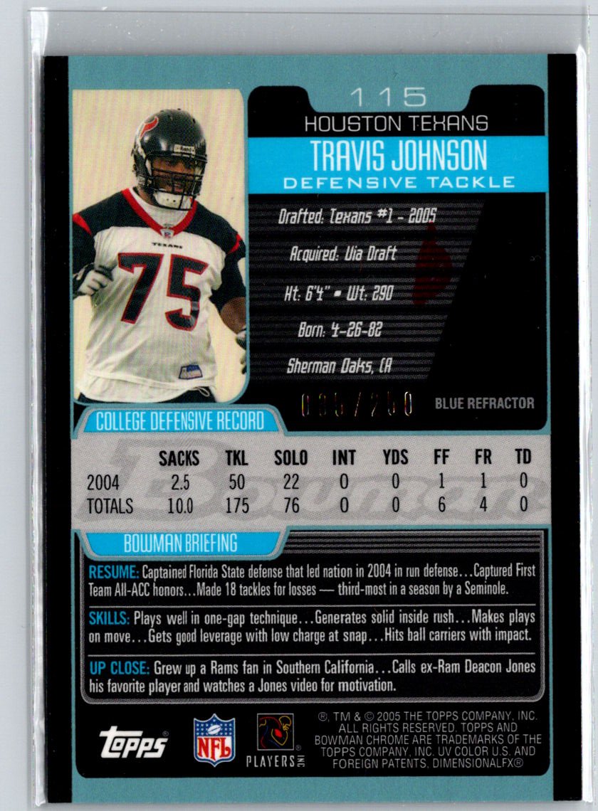 2005 Bowman Chrome #115 Travis Johnson Blue Refractors #/250 i24