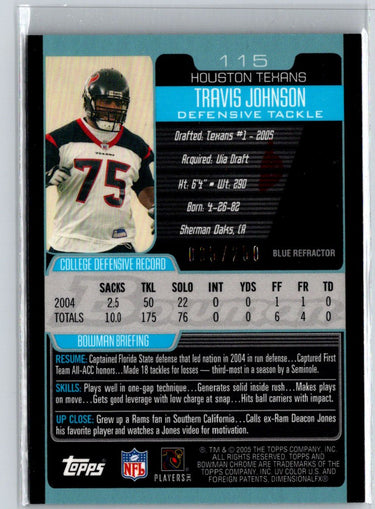 2005 Bowman Chrome #115 Travis Johnson Blue Refractors #/250 i24