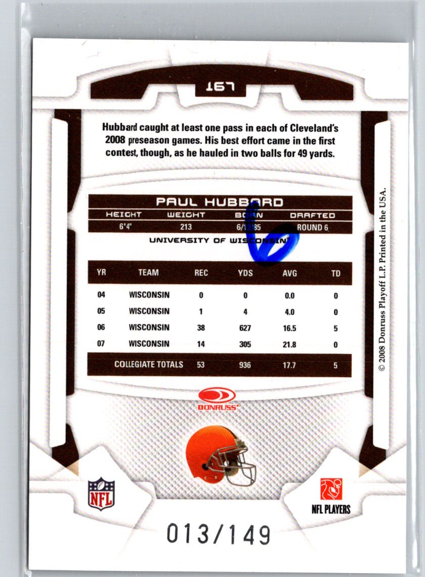 2008 Leaf Rookies & Stars Longevity #167 Paul Hubbard Sapphire #/149 i26