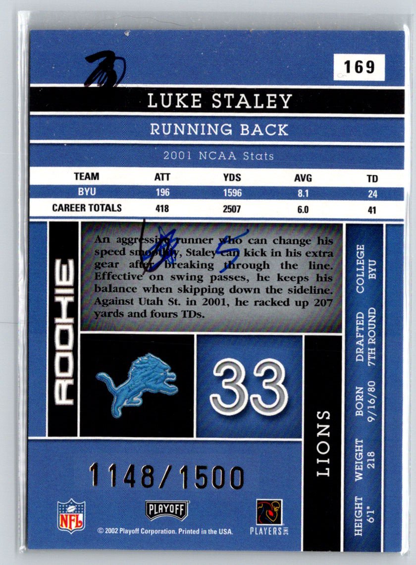 2002 Playoff Absolute Memorabilia #169 Luke Staley #/1500 i27