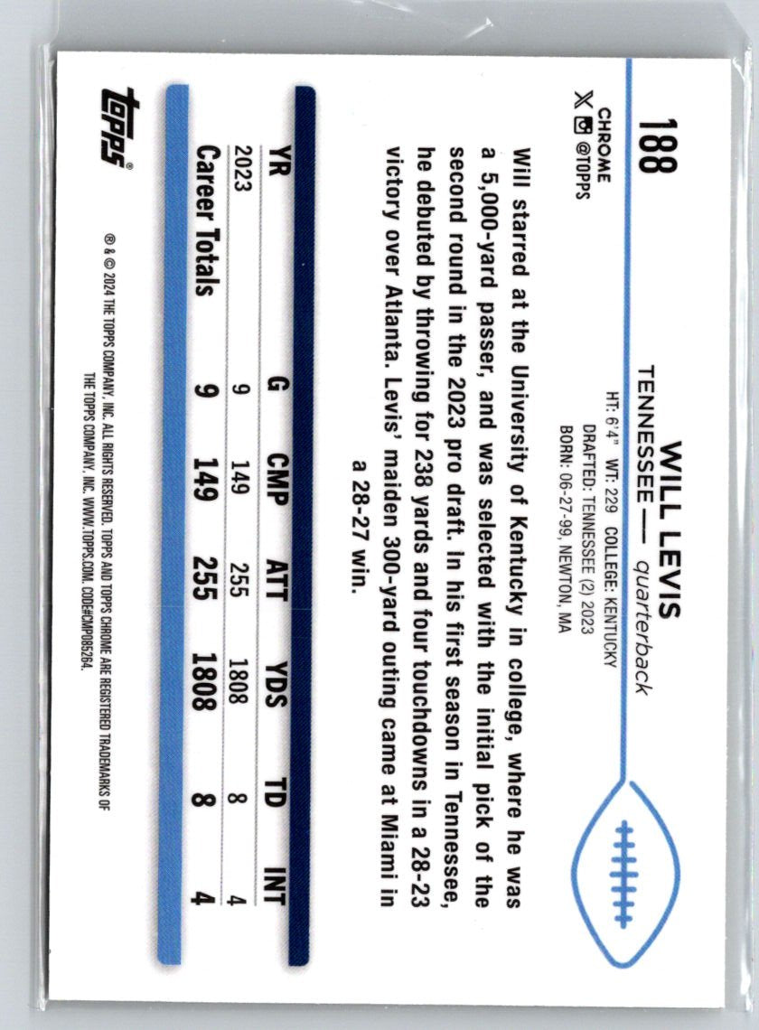 2024 Topps Chrome #188 Will Levis Yellow Wave Refractor #/75 i28