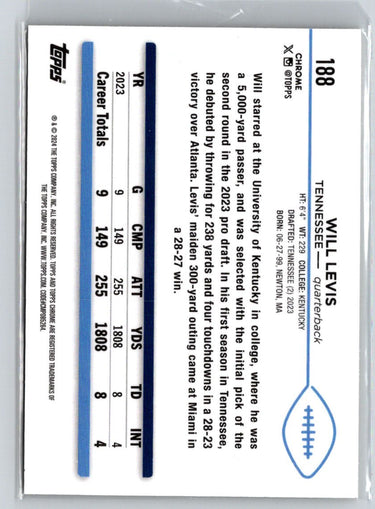 2024 Topps Chrome #188 Will Levis Yellow Wave Refractor #/75 i28