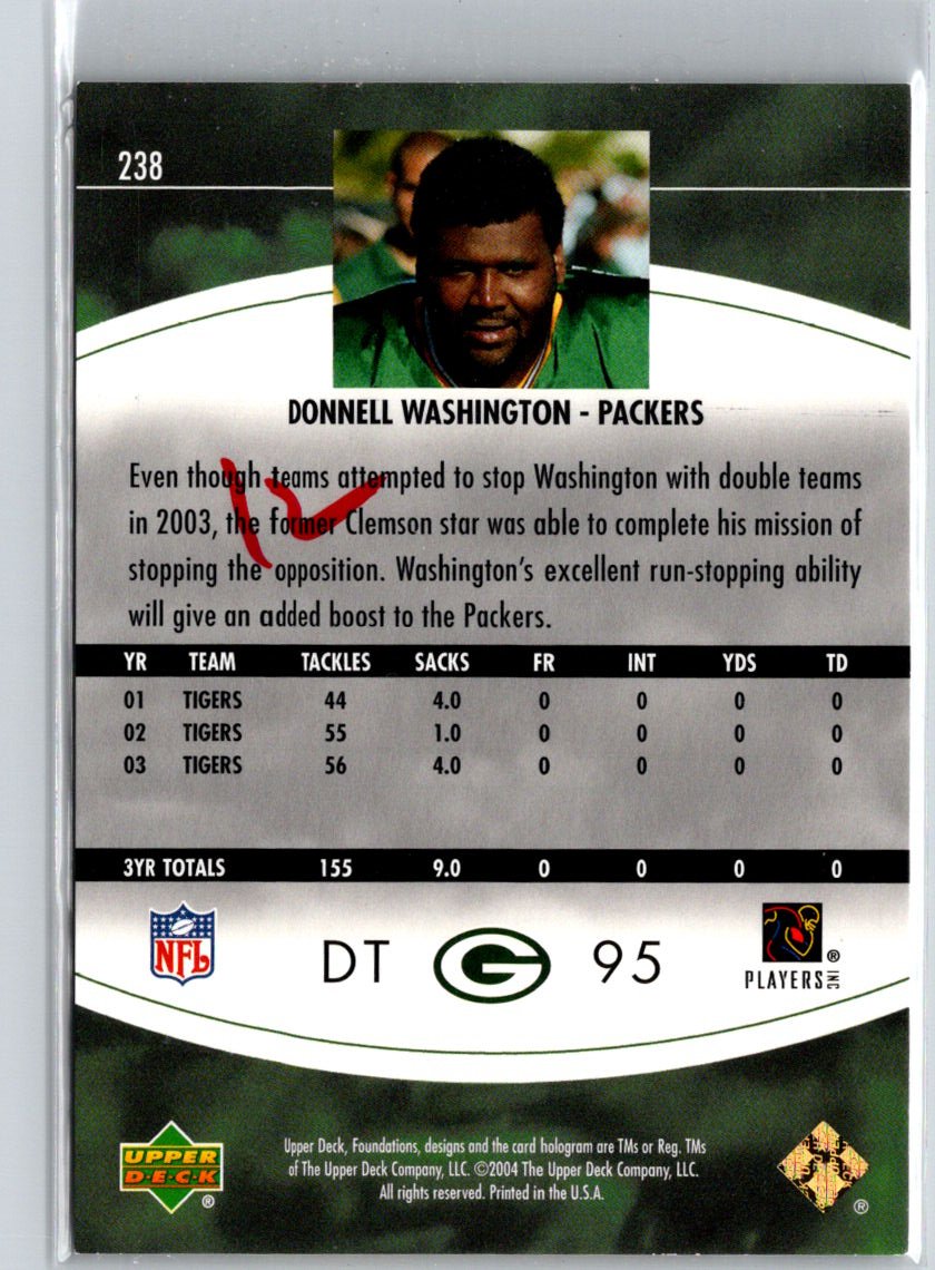 2004 Upper Deck Foundations #238 Donnell Washington Exclusive Gold #/100 i31