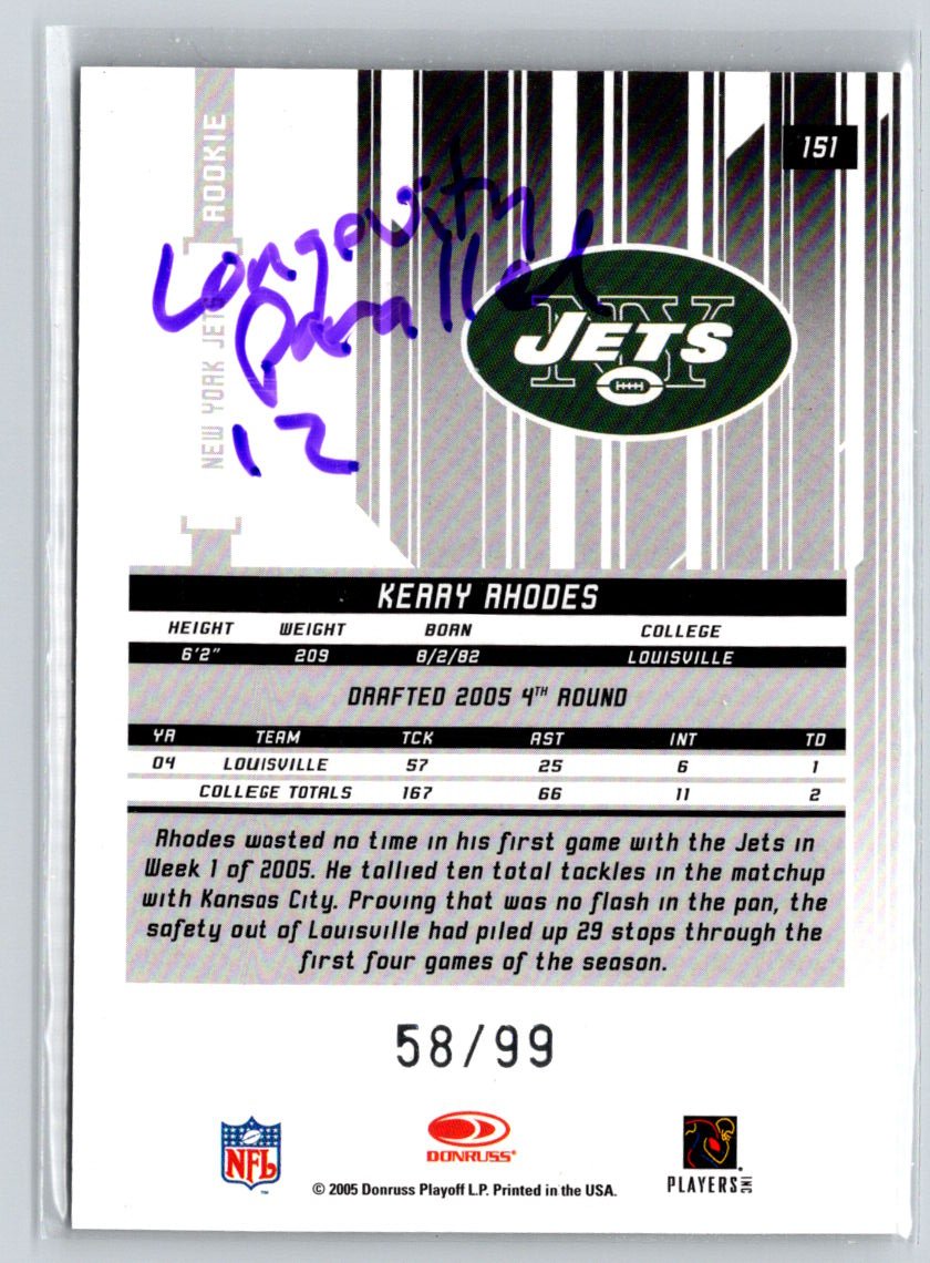 2005 Leaf Rookies & Stars #151 Kerry Rhodes Longevity #/99 i32