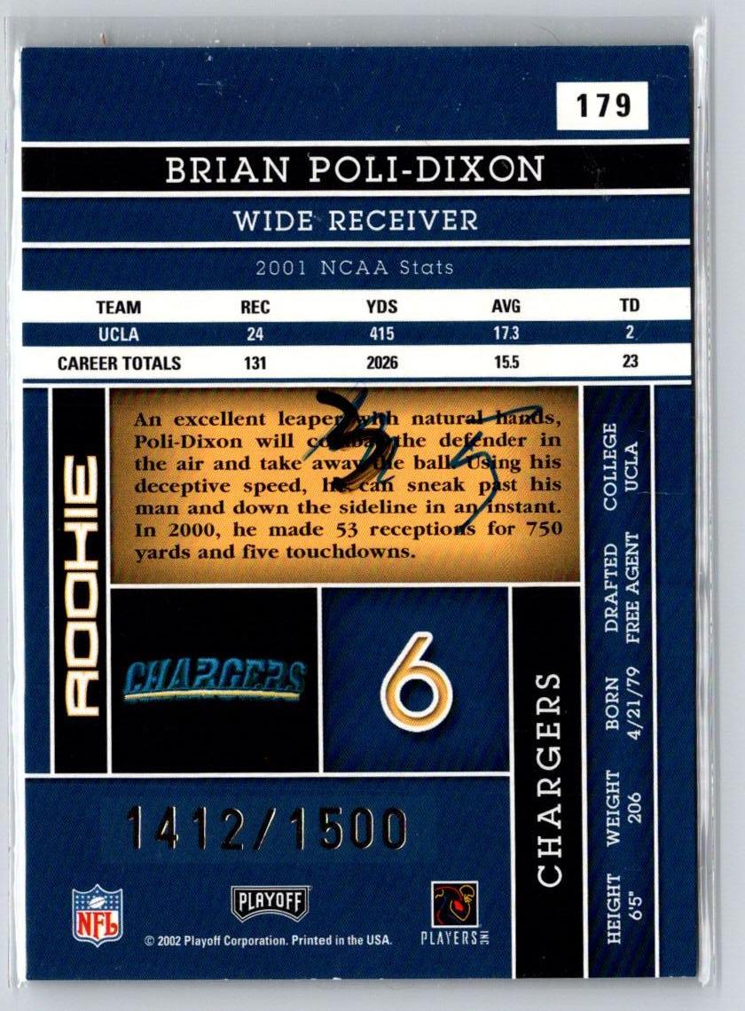 2002 Playoff Absolute Memorabilia #179 Brian Poli-Dixon #/1500 i32
