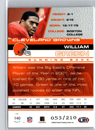 2002 Pacific Heads Up #140 William Green Blue #/210 i32