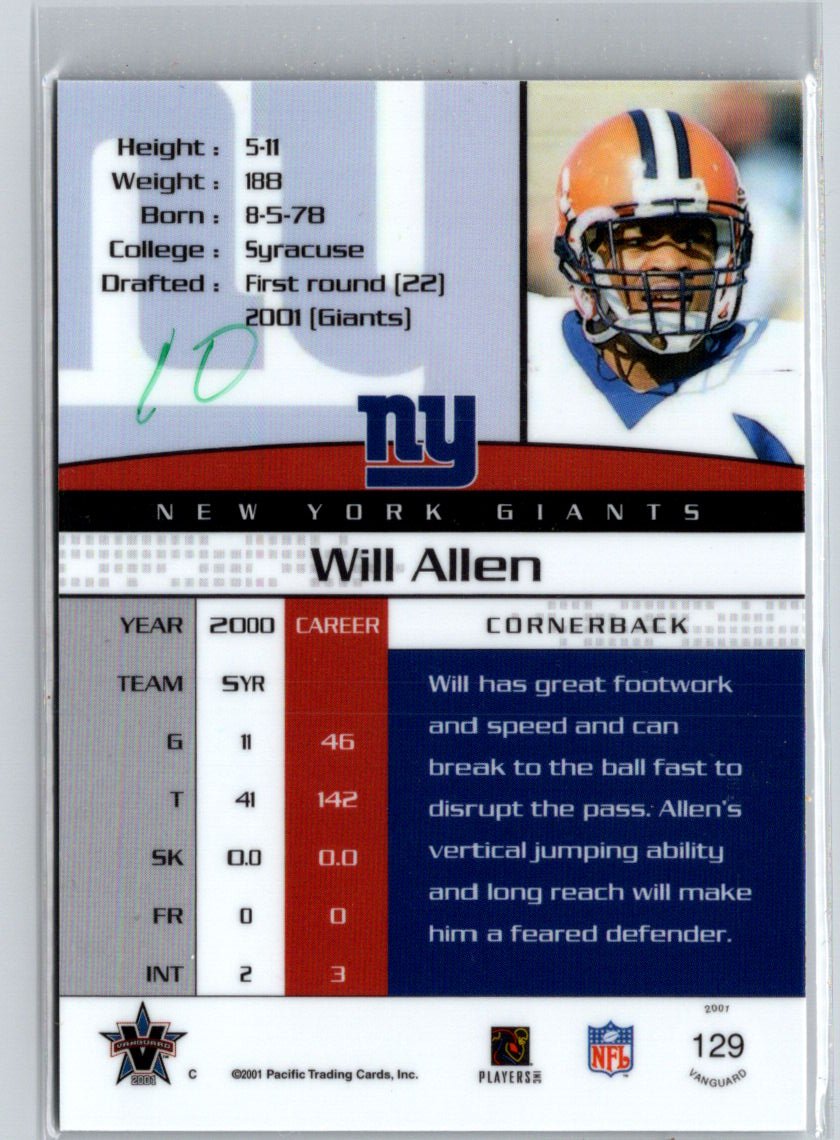 2001 Pacific Vanguard #129 Will Allen Premiere Date #/115 i32