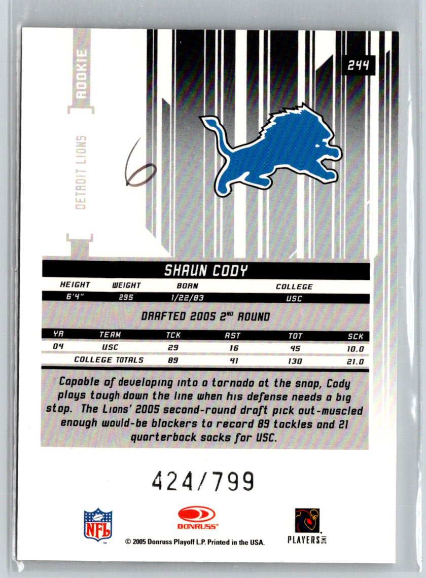 2005 Leaf Rookies & Stars #244 Shaun Cody #/799 i33