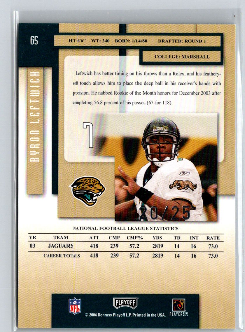 2004 Playoff Prestige #65 Byron Leftwich Xtra Points Green #/25 i33