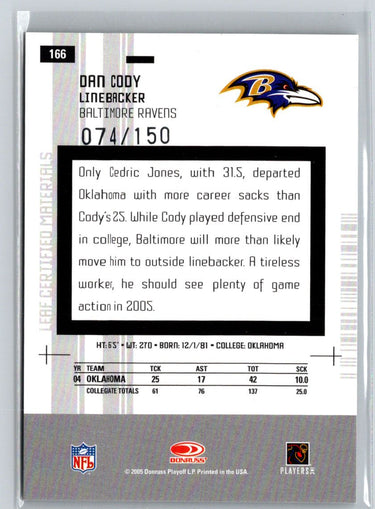 2005 Leaf Certified Materials #166 Dan Cody Mirror White #/150 i34
