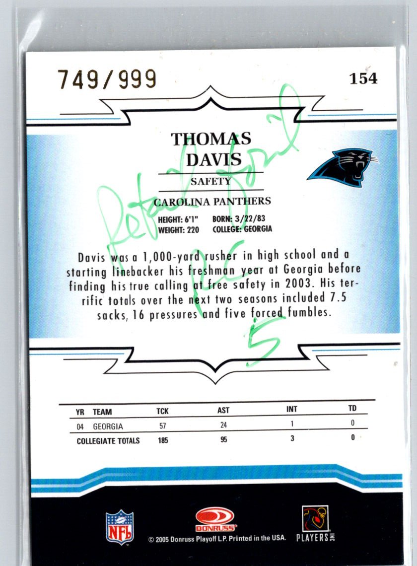 2005 Donruss Throwback Threads #154 Thomas Davis Retail Foil Rookies #/999 i34