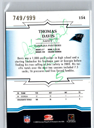 2005 Donruss Throwback Threads #154 Thomas Davis Retail Foil Rookies #/999 i34