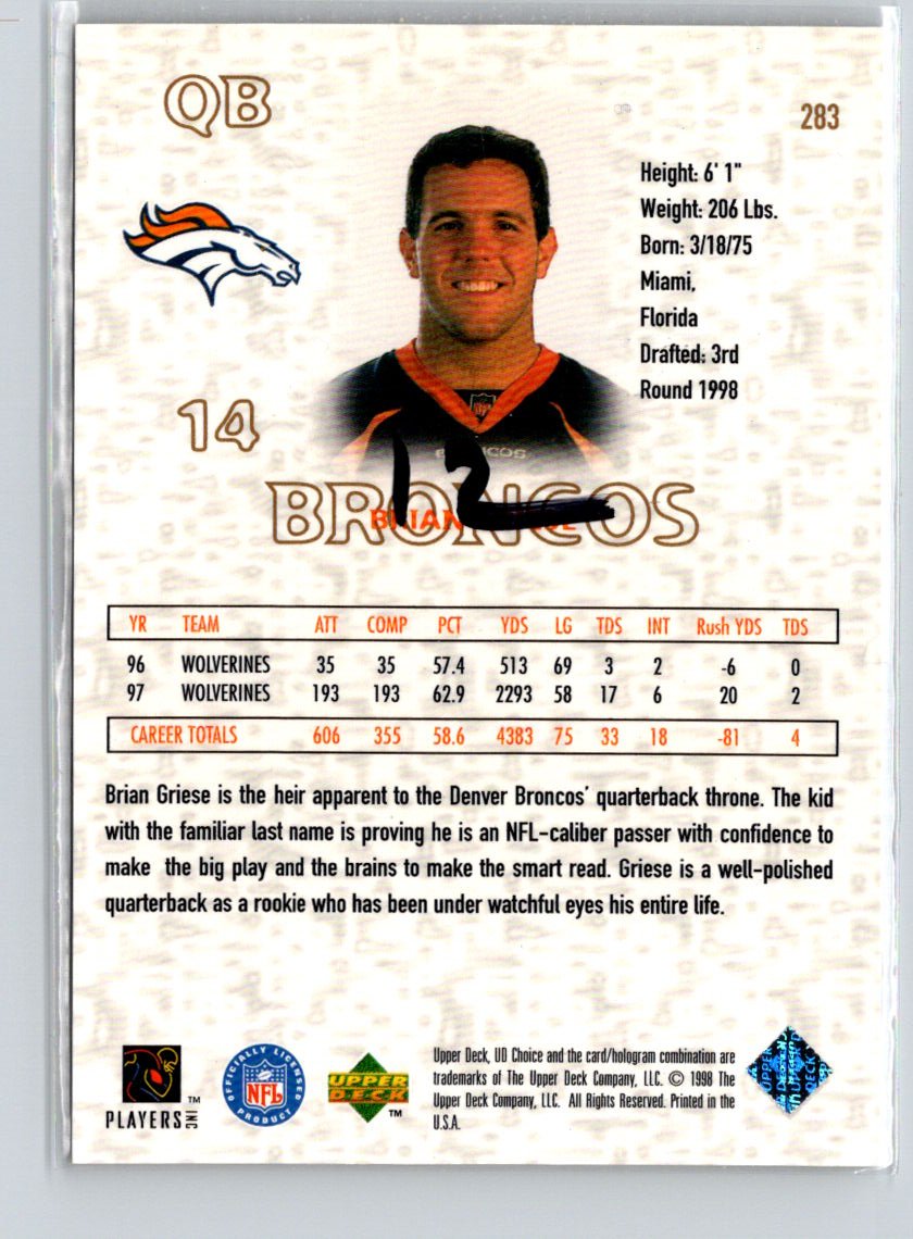 1998 UD Choice #283 Brian Griese Choice Reserve i35