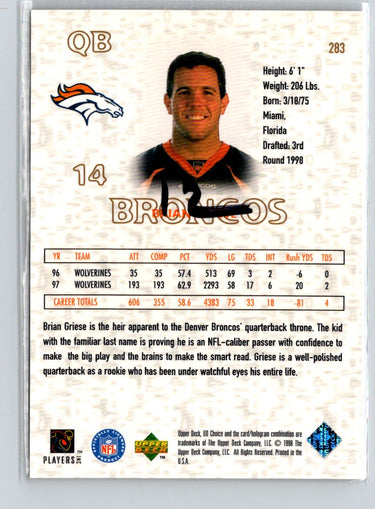 1998 UD Choice #283 Brian Griese Choice Reserve i35