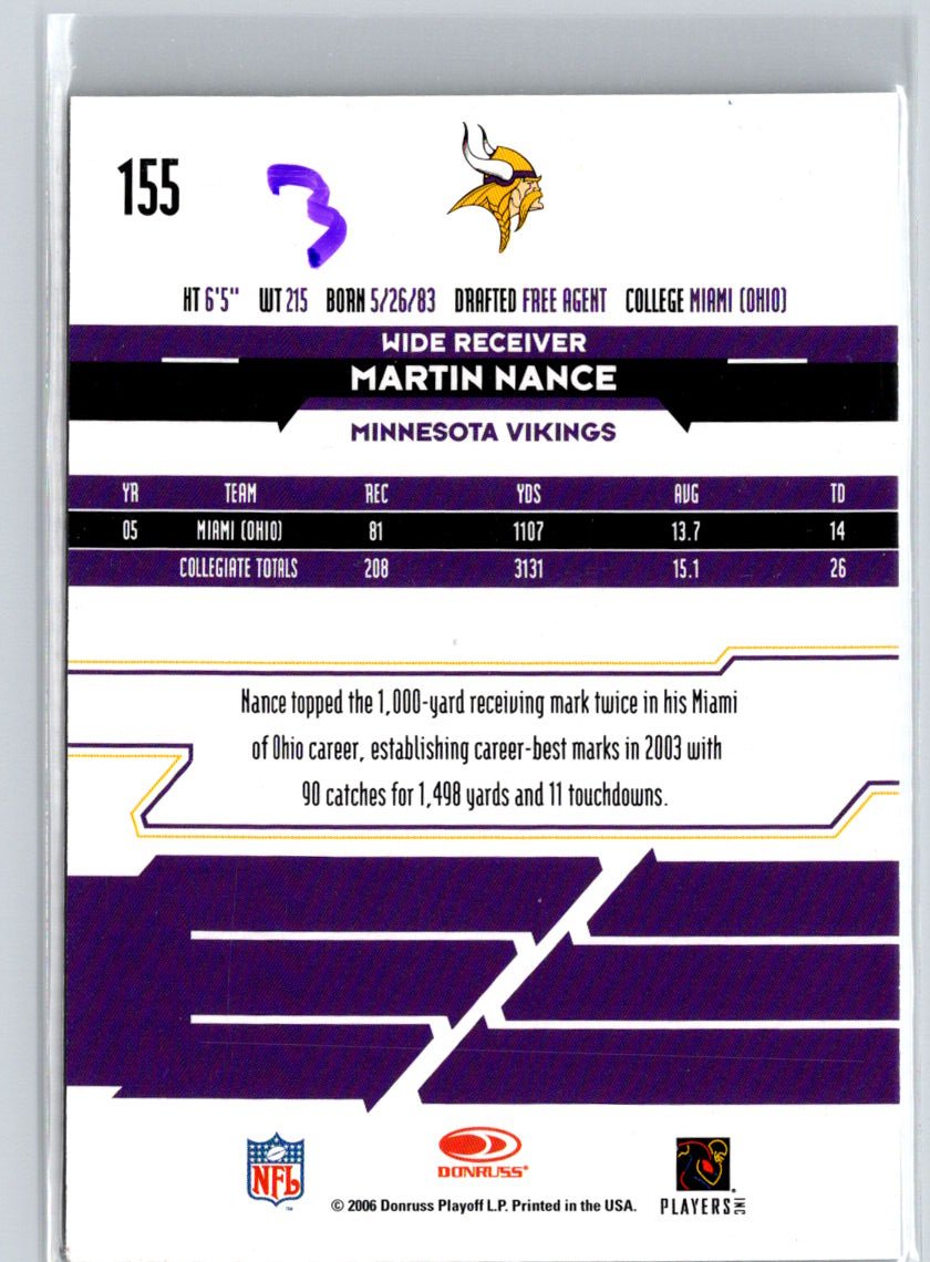 2006 Leaf Rookies & Stars Longevity #155 Martin Nance #/999 i35