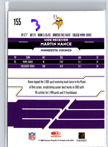 2006 Leaf Rookies & Stars Longevity #155 Martin Nance #/999 i35
