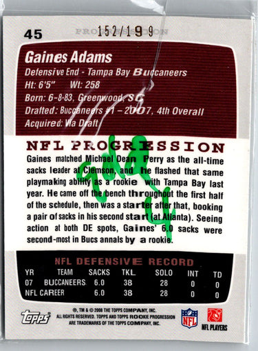 2008 Topps Rookie Progression #45 Gaines Adams Gold #/199 i35