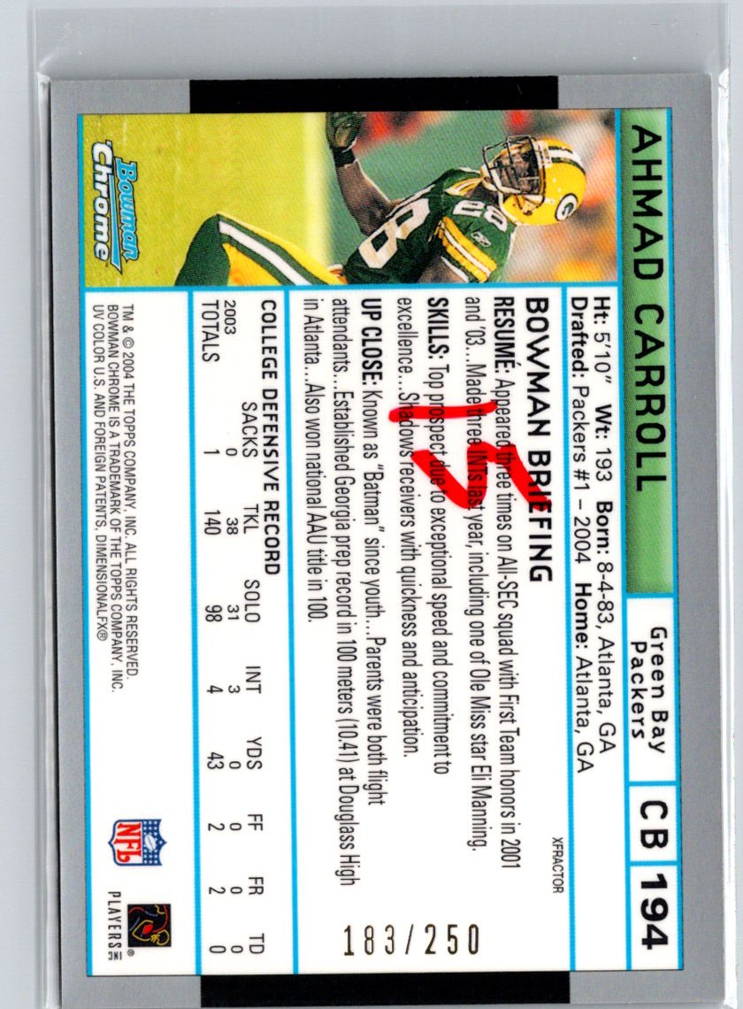 2004 Bowman Chrome #194 Ahmad Carroll Xfractors #/250 i36