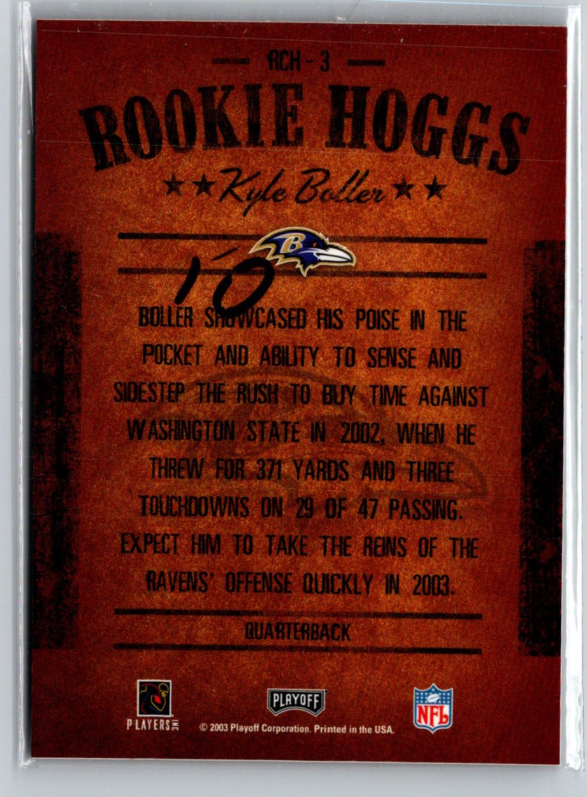 2003 Playoff Hogg Heaven #RCH-3 Kyle Boller Rookie Hoggs i36