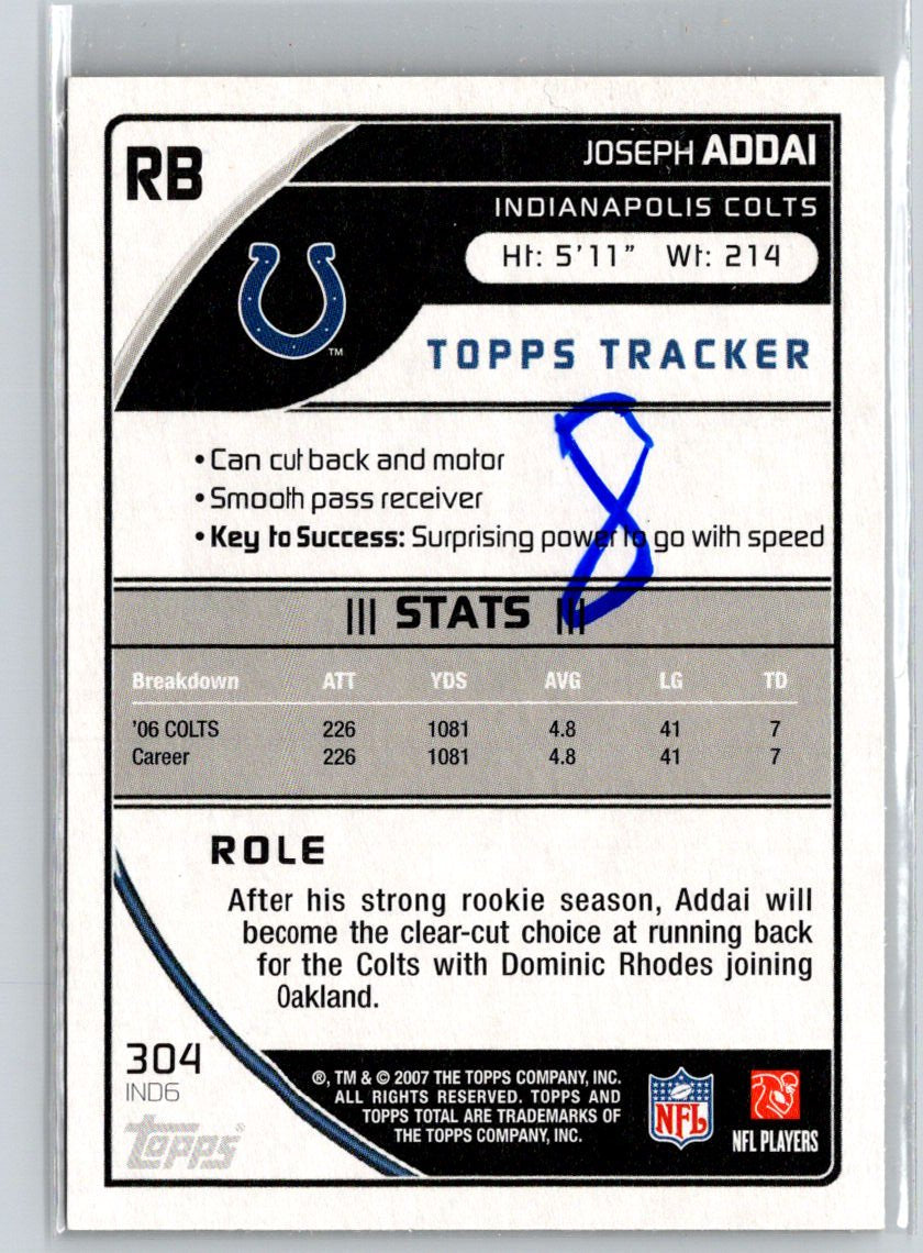 2007 Topps Total #304 Joseph Addai 1st Edition Copper i37
