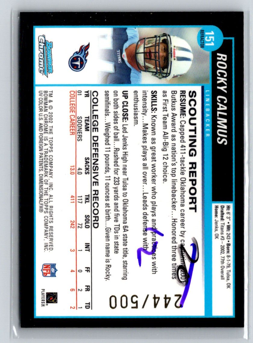 2002 Bowman Chrome #151 Rocky Calmus Refractors #/500 i38