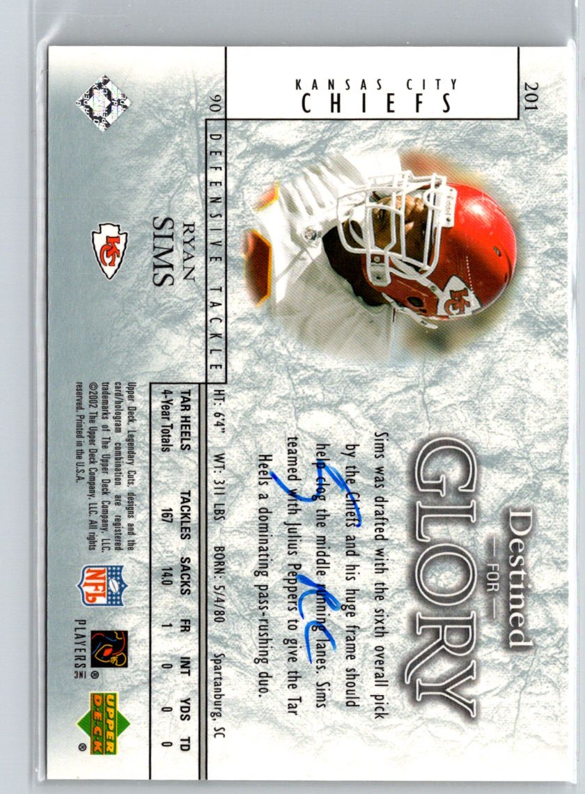 2002 SP Legendary Cuts #201 Ryan Sims #/1100 i38