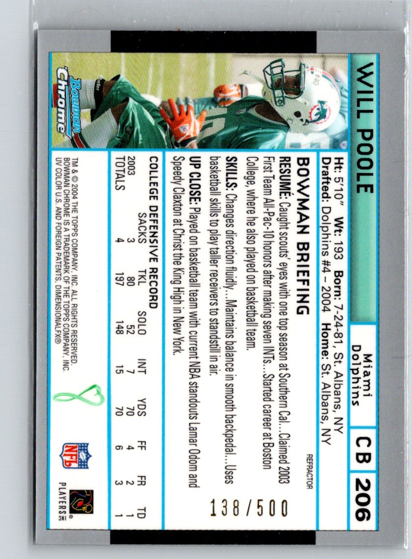 2004 Bowman Chrome #206 Will Poole Refractors #/500 i38