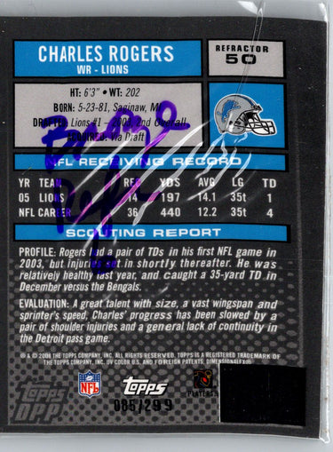 2006 Topps Draft Picks & Prospects Charles Rogers Bronze Refractors /299 i38
