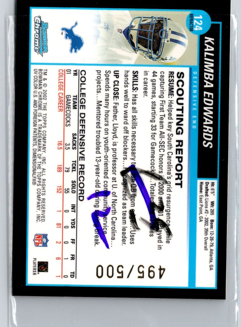 2002 Bowman Chrome #124 Kalimba Edwards Refractors #/500 i38