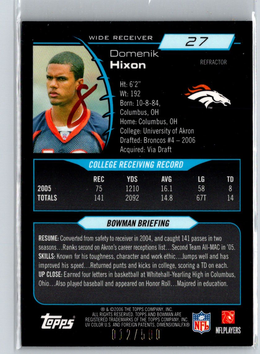 2006 Bowman Chrome #27 Domenik Hixon Refractors #/500 i38