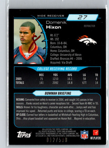 2006 Bowman Chrome #27 Domenik Hixon Refractors #/500 i38