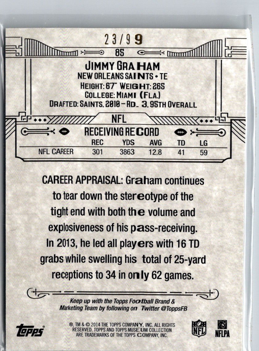 2014 Topps Museum Collection #85 Jimmy Graham Sapphire #/99 i40