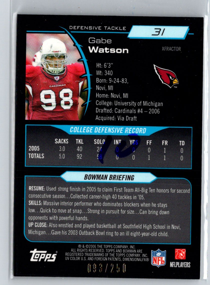 2006 Bowman Chrome #31 Gabe Watson Xfractors #/250 i41