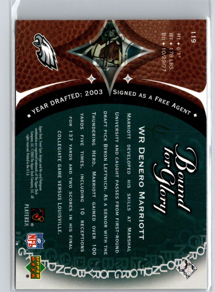 2003 Upper Deck Sweet Spot #119 Denero Marriott #/1500 i43