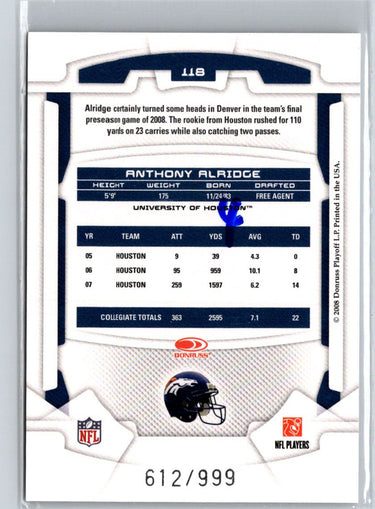 2008 Leaf Rookies & Stars Longevity #118 Anthony Alridge #/999 i44