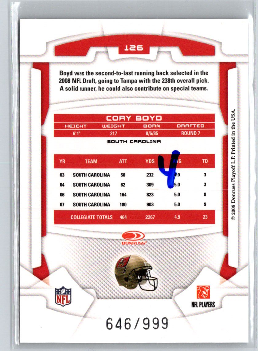2008 Leaf Rookies & Stars Longevity #126 Cory Boyd #/999 i44
