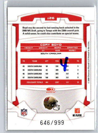2008 Leaf Rookies & Stars Longevity #126 Cory Boyd #/999 i44